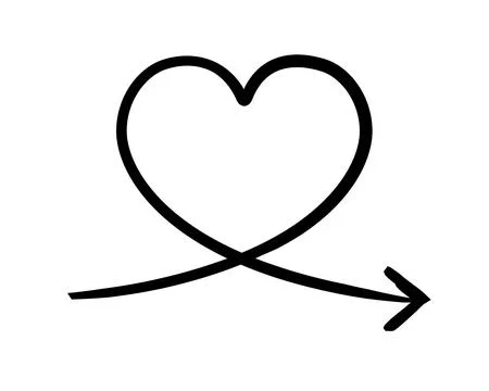 Arrow curves into heart shape hand-drawn sketch graphic element Stock Illustration