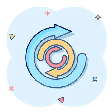 Arrow cycle icon in comic style. Recycle eco cartoon vector illustration on w 스톡 일러스트