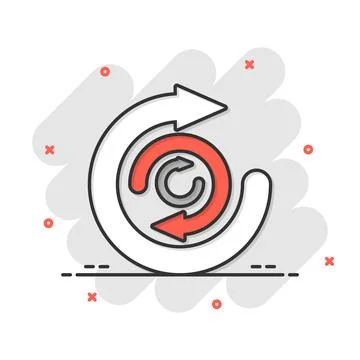 Arrow cycle icon in comic style. Recycle eco cartoon vector illustration on.. Illustrazione stock