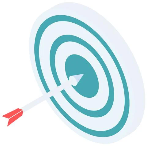 Arrow, dart hitting target, aim. Goal achievement, success, leadership, winning Ilustração Stock