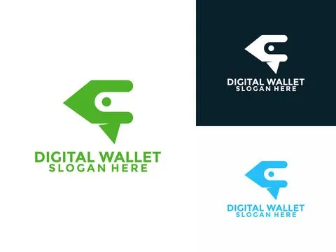 Arrow Digital Wallet logo design template, Wallet logo design vector icon. Stock Illustration