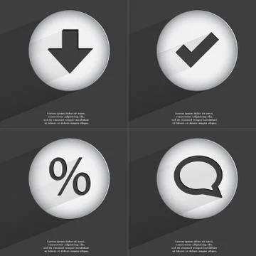 Arrow directed down, Tick, Percent, Chat bubble icon sign. Set of buttons with a Stock Illustration