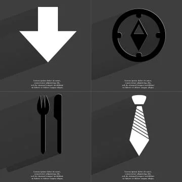 Arrow directed down, Two arrows media, Badge, Note icon sign. Set of Symbols  库存插图