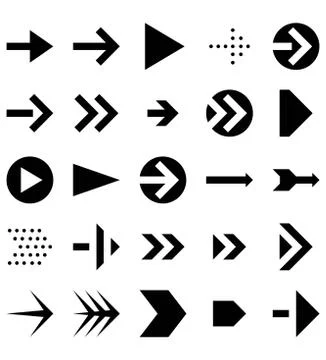 Arrow Direction Black Design Vector Logo Icon Set or Illustration. Editable s Stock Illustration