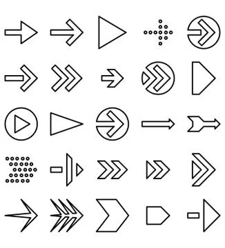 Arrow Direction Black Line Vector Logo Icon Set or Illustration. Editable str Stock Illustration