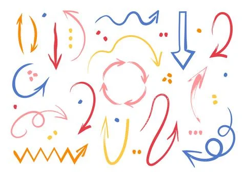 Arrow doodle abstract. Pointer elements. Navigation direction, curve waving a Stock Illustration