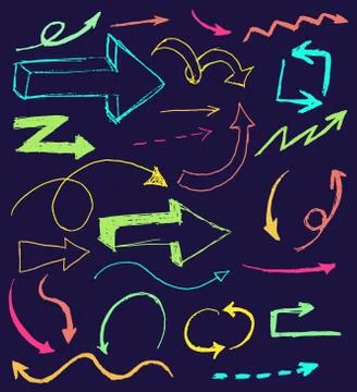 Arrow doodle set on blue Illustrazione stock