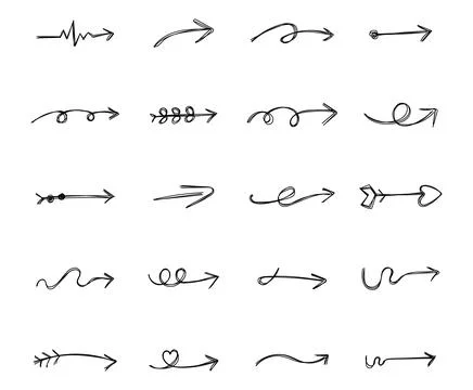Arrow doodle set showing various hand drawn Illustrazione stock