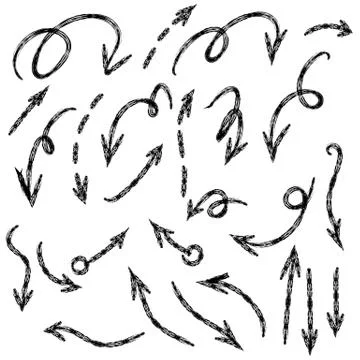 Arrow doodles vector. A set of simple sketches of arrows. Up, down, left, right Stock Illustration