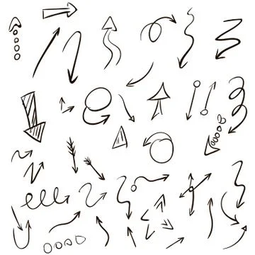 Arrow doodles vector. A set of simple sketches of arrows. Up, down, left, right Stock Illustration