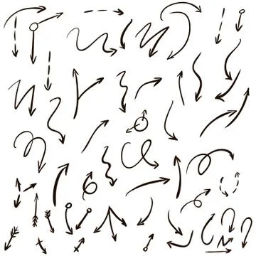 Arrow doodles vector. A set of simple sketches of arrows. Up, down, left, right Stock Illustration