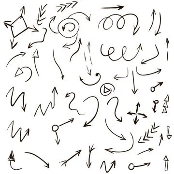 Arrow doodles vector. A set of simple sketches of arrows. Up, down, left, right Stock Illustration