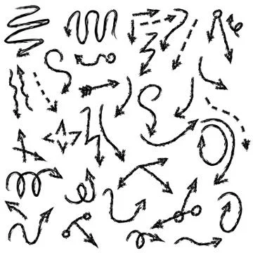 Arrow doodles vector. A set of simple sketches of arrows. Up, down, left, right Stock Illustration