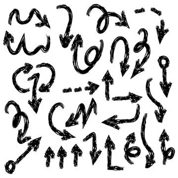 Arrow doodles vector. A set of simple sketches of arrows. Up, down, left, right Stock Illustration