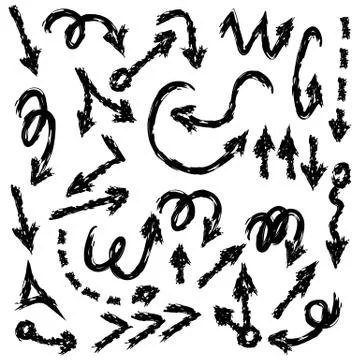 Arrow doodles vector. A set of simple sketches of arrows. Up, down, left, right Stock Illustration