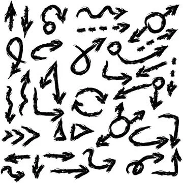 Arrow doodles vector. A set of simple sketches of arrows. Up, down, left, right Stock Illustration
