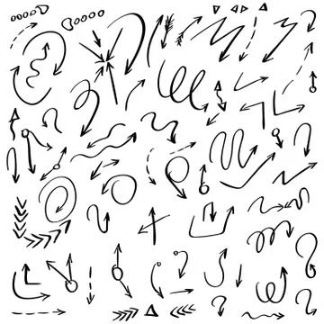 Arrow doodles vector. A set of simple sketches of arrows. Up, down, left, right Stock Illustration