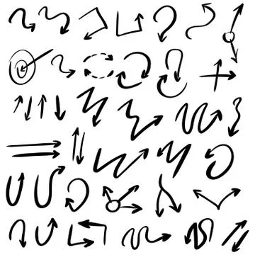Arrow doodles vector. A set of simple sketches of arrows. Up, down, left, right Illustrazione stock
