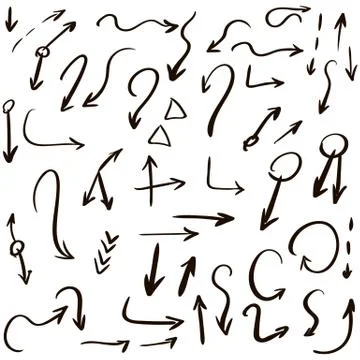 Arrow doodles vector. A set of simple sketches of arrows. Up, down, left, right Stock Illustration