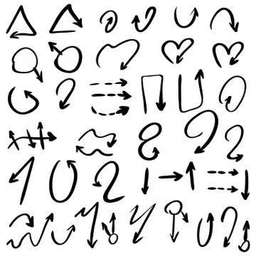 Arrow doodles vector. A set of simple sketches of arrows. Up, down, left, right Stock Illustration