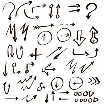 Arrow doodles vector. A set of simple sketches of arrows. Up, down, left, right Stock Illustration
