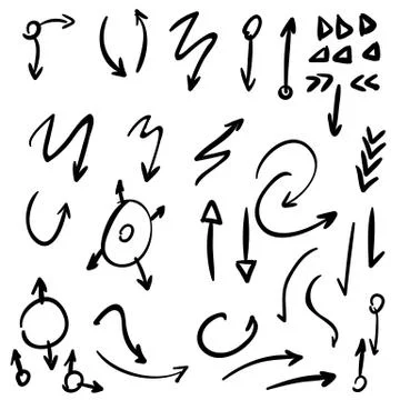 Arrow doodles vector. A set of simple sketches of arrows. Up, down, left, right Illustrazione stock