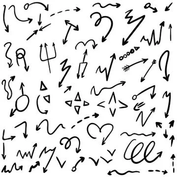 Arrow doodles vector. A set of simple sketches of arrows. Up, down, left, right Stock Illustration