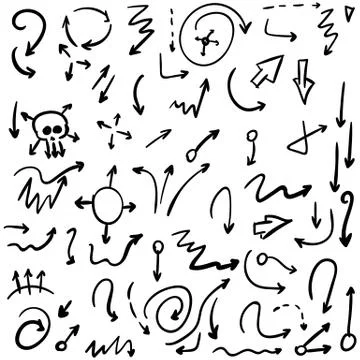 Arrow doodles vector. A set of simple sketches of arrows. Up, down, left, right Stock Illustration