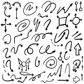 Arrow doodles vector. A set of simple sketches of arrows. Up, down, left, right Stock Illustration