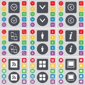Arrow down, Arrow left, Connection, Silhouette, Information, RSS, Apps, Window i Illustrazione stock