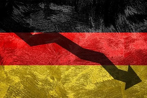 Arrow down on the background of the Germany flag. The concept of economic rec Stock Photos
