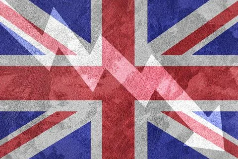 Arrow down on the background of the Great Britain flag. The concept of econom Stock Photos