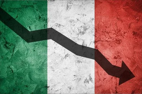 Arrow down on the background of the Italia flag. The concept of economic rece Stock Photos