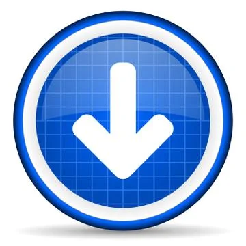 Arrow down blue glossy icon on white background Illustrazione stock