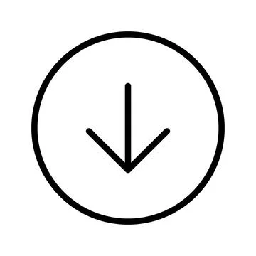 Arrow down circle icon line isolated on white background. Black flat thin i.. Stock Illustration