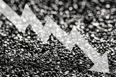 Arrow down on coal background. The concept of falling prices, mining, impor.. 写真素材