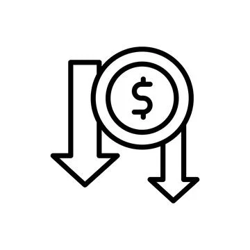 Arrow down coin dollar icon. Simple line, outline vector elements of bankruptcy Illustrazione stock