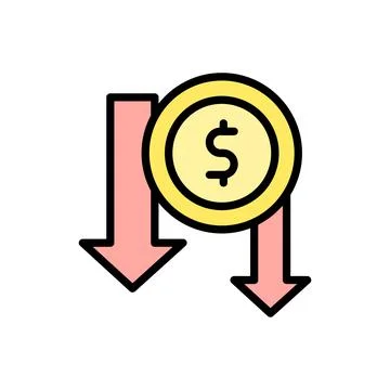 Arrow down coin dollar icon. Simple color with outline vector elements of Stock Illustration