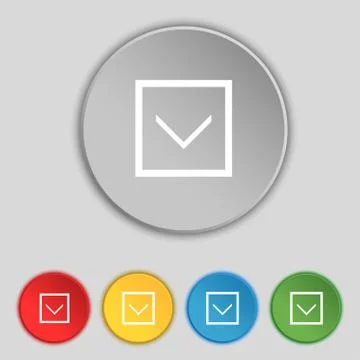 Arrow down, Download, Load, Backup icon sign. Symbol on five flat buttons. Ve Stock Illustration