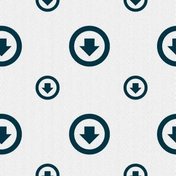 Arrow down, Download, Load, Backup icon sign. Seamless pattern with geometric Stock Illustration