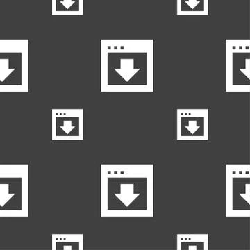 Arrow down, Download, Load, Backup icon sign. Seamless pattern on a gray back 스톡 일러스트