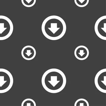 Arrow down, Download, Load, Backup icon sign. Seamless pattern on a gray back 스톡 일러스트