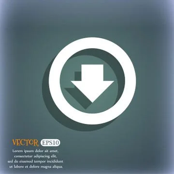 Arrow down, Download, Load, Backup  icon symbol on the blue-green abstract ba Stock Illustration