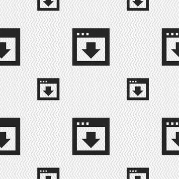 Arrow down, Download, Load, Backup icon sign. Seamless pattern with geometric te Stock Illustration