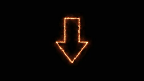 Arrow down - fire sign. 4K video.fire effect, black background Stock Footage 143509051