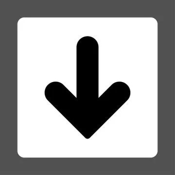 Arrow Down flat black and white colors rounded button Stock Illustration
