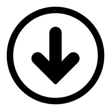 Arrow Down flat black color rounded vector icon Stockillustratie
