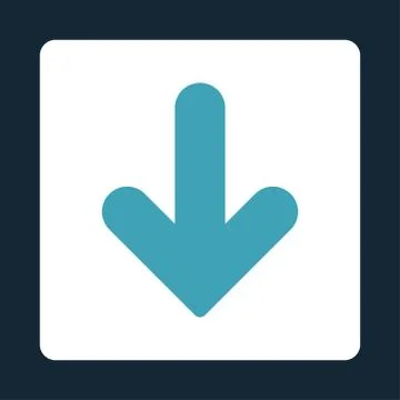 Arrow Down flat blue and white colors rounded button 库存插图