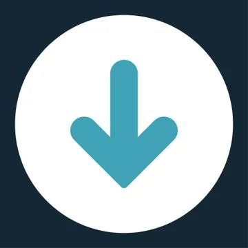 Arrow Down flat blue and white colors round button 库存插图