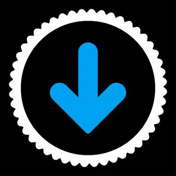 Arrow Down flat blue and white colors round stamp icon 库存插图